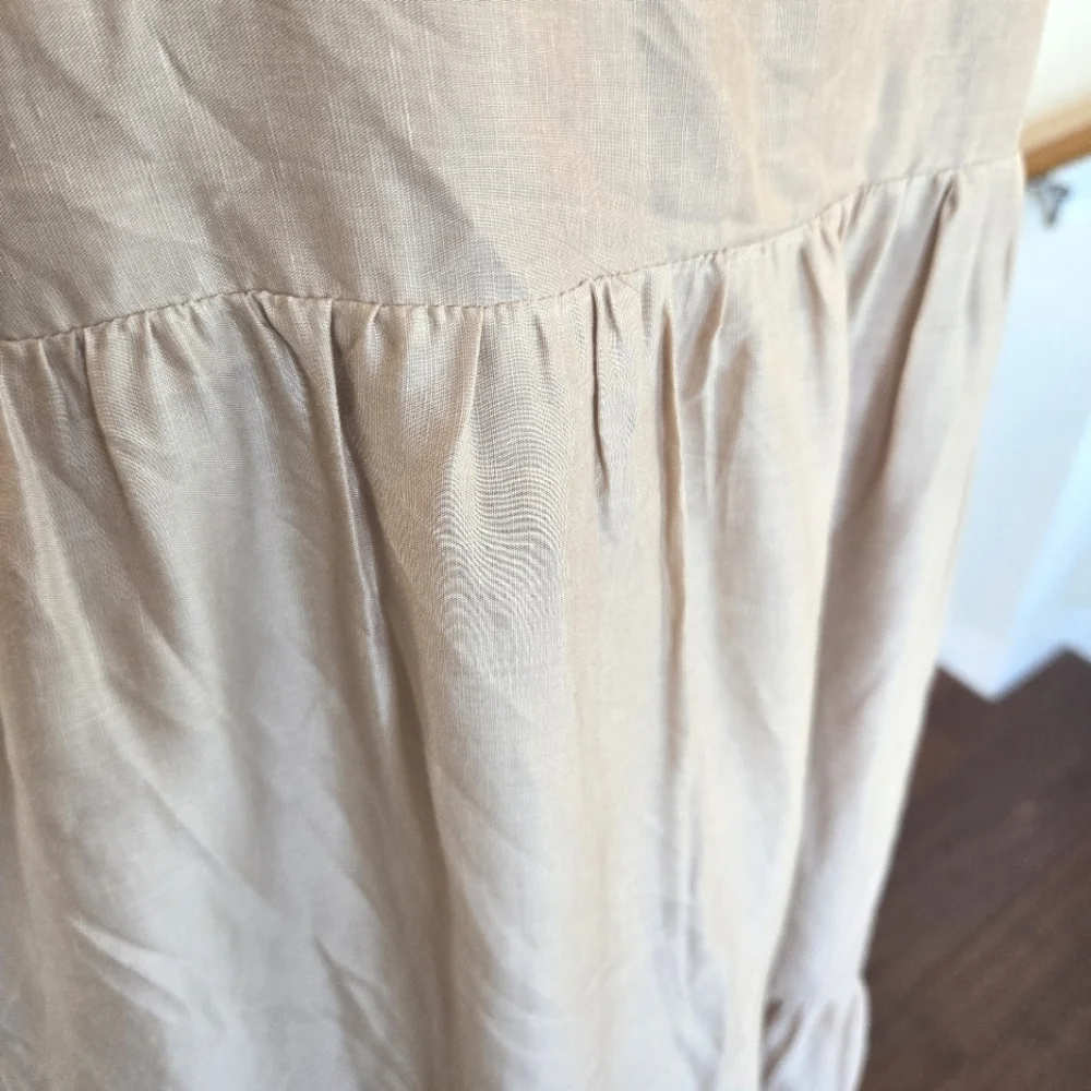 REVOLVE L' Academie Kiyama Maxi Dress Size Large Tan Oat Pockets Linen Blend - Picture 7 of 12